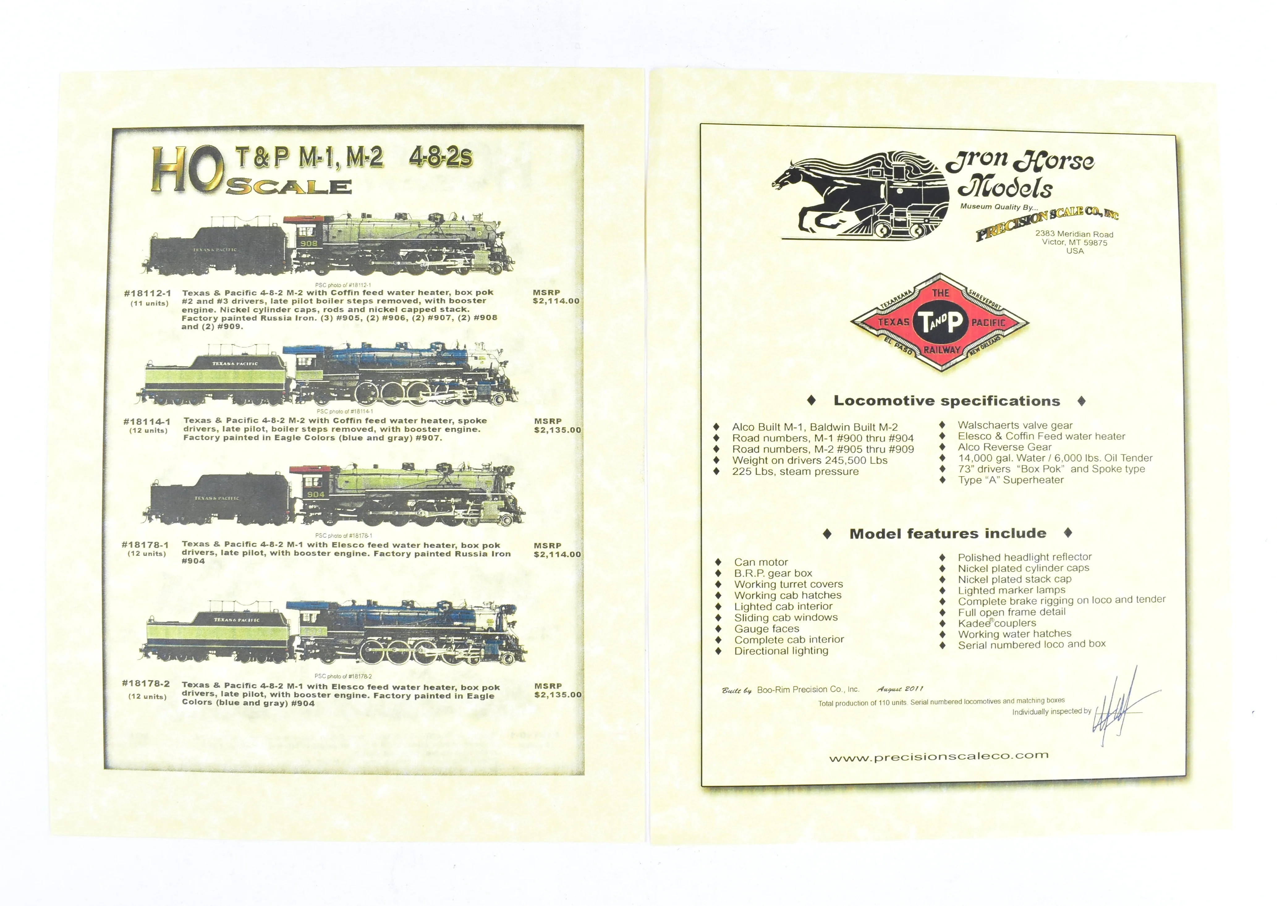 HO Brass CON PSC - Precision Scale Co. T&P - Texas & Pacific M-2 4-8-2 FP No. 905 - Image 29