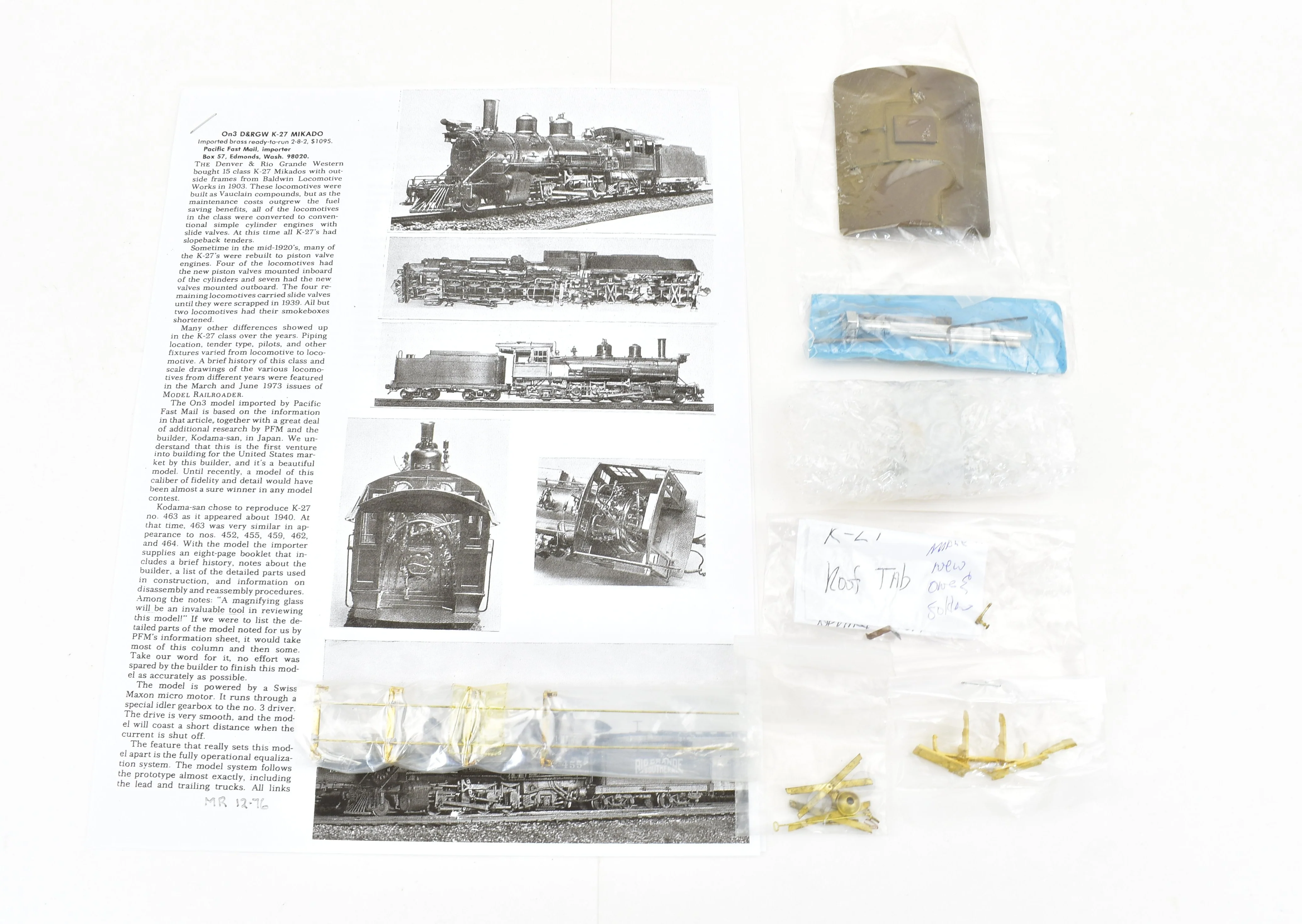 On3 Brass PFM - Pacific Fast Mail D&RGW - Denver & Rio Grande Western Class K-27 2-8-2 - Image 21